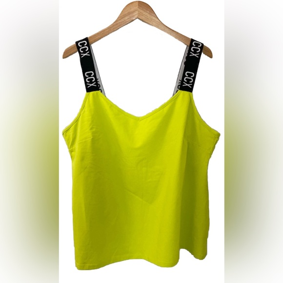 CCX By City Chic Tank Top Neon Yellow Athletic Womens Large Self Bra Black Strap - Picture 1 of 7